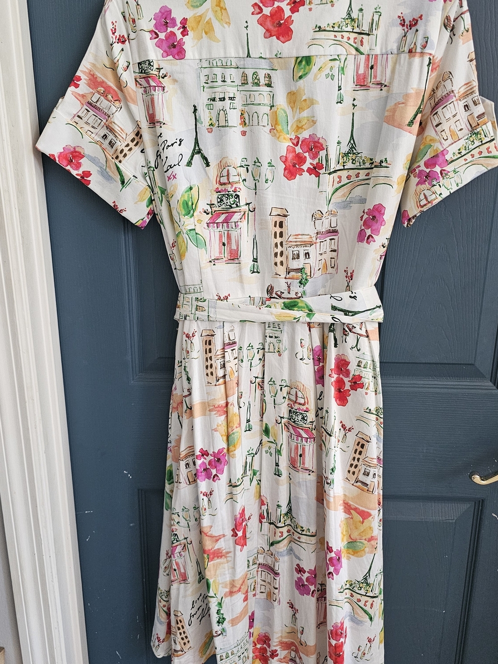 Karl Lagerfeld White Watercolor City Print Shirt Dress - Picture 2 of 4